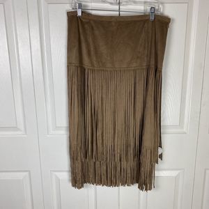 Chicos 2 L 12 Brown Skirt Fringe Cowgirl Ranch Rodeo Midi Western Brown Suede